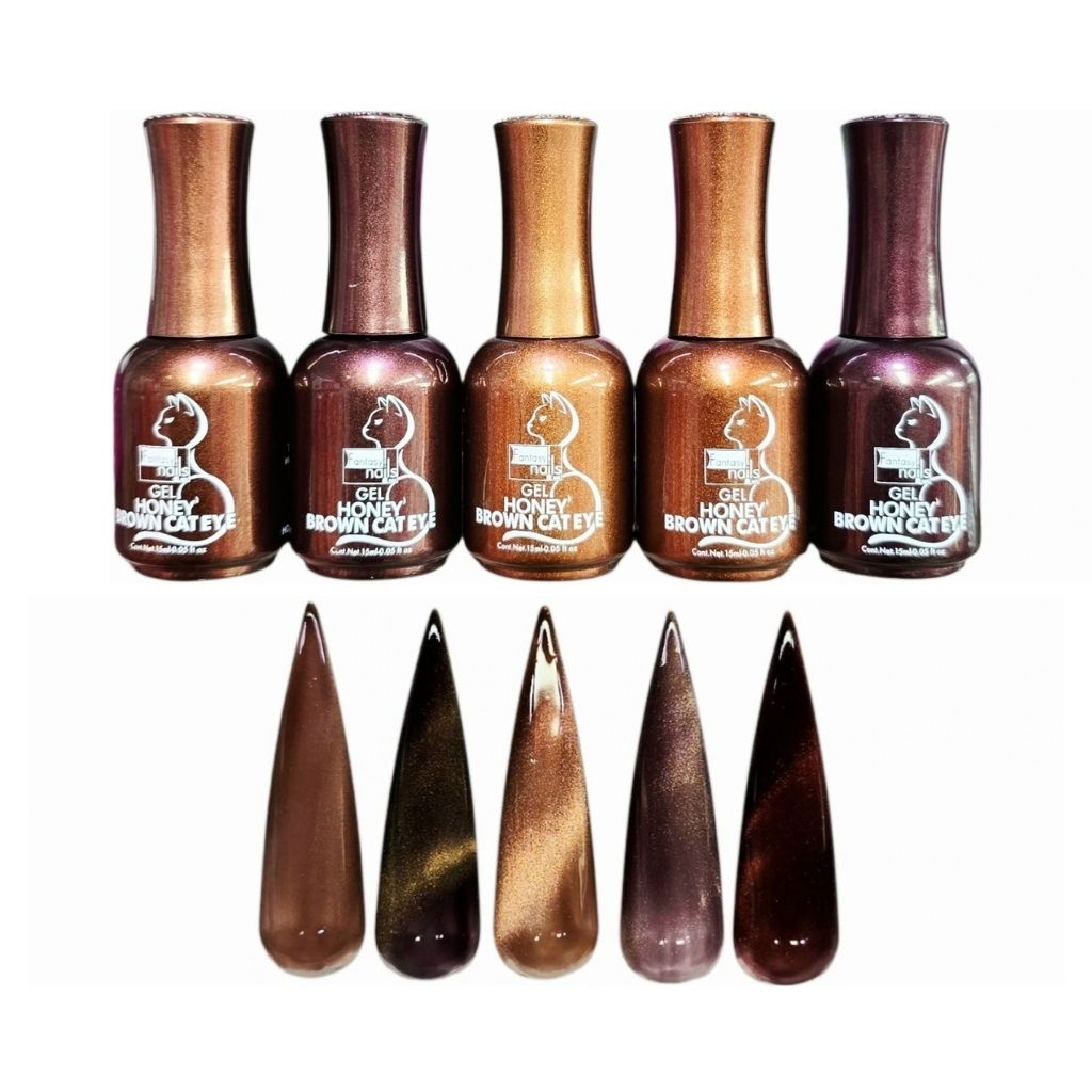 Gel Colección Cat Eye Honey Brown 5 pzas Fantasy Nails