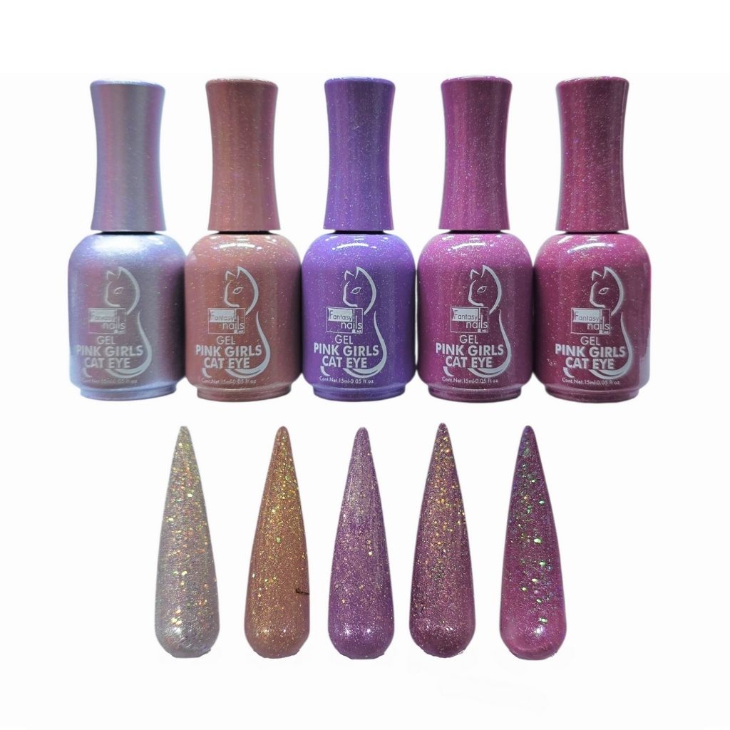 Gel Coleccion Cat Eye Pink Girls 5 pzas Fantasy Nails
