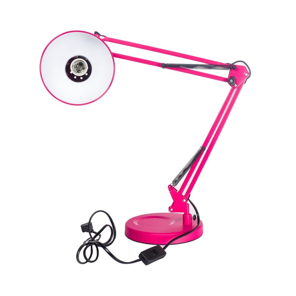 Lámpara de Escritorio Rosa Campana Grande con Base y Pinza